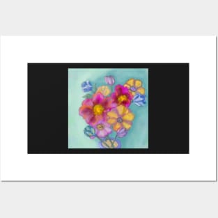 Impressionistic bouquet of flowers in yellow, pink, and blue Posters and Art